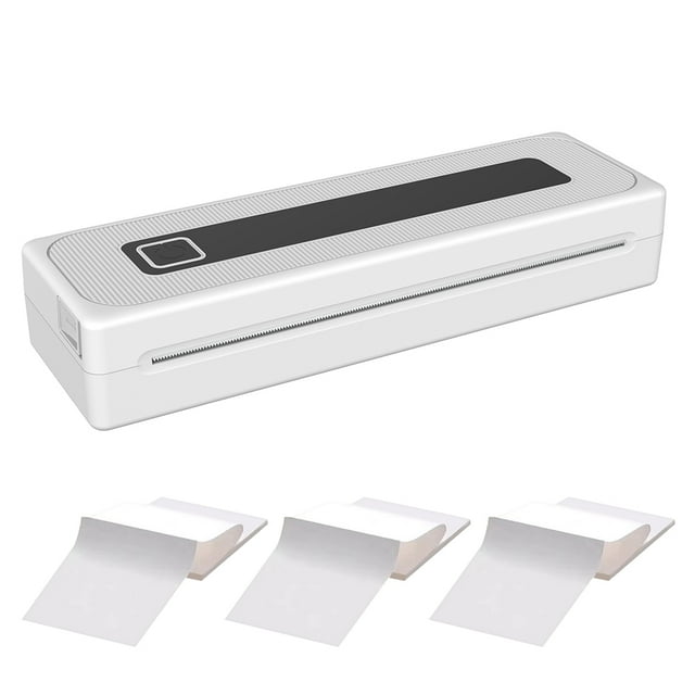 White ABS Portable Thermal Printer with 3 Rolls A4 Thermal Paper (300 Sheets), 2000mAh Battery, 200DPI Resolution, BT5.1/USB Connectivity, 10MM/S Speed, Type-C Charging, Supports iprint 1 App,