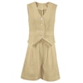thumbnail image 4 of Ketyyh-chn99 Ensemble 2 Pcs Femmes Pyjamas d'Été Mode Rayé Manches Courtes Ensemble Haut Costume Kaki,m, 4 of 4