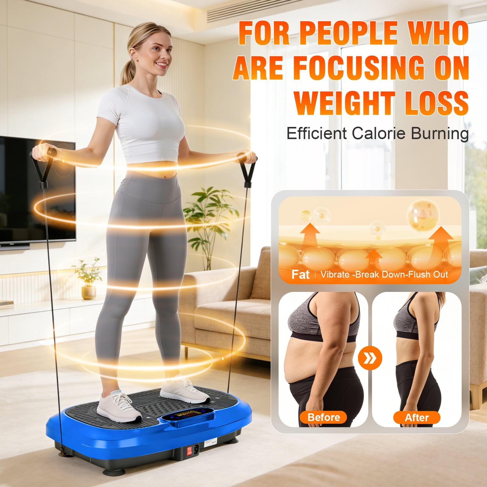RICAN Vibration Plate Exercise Machine, Whole Body Shake Plate Exercise Machine with 5 Resistance Bands for Lymphatic Drainage & Wellness and Fitness,Blue