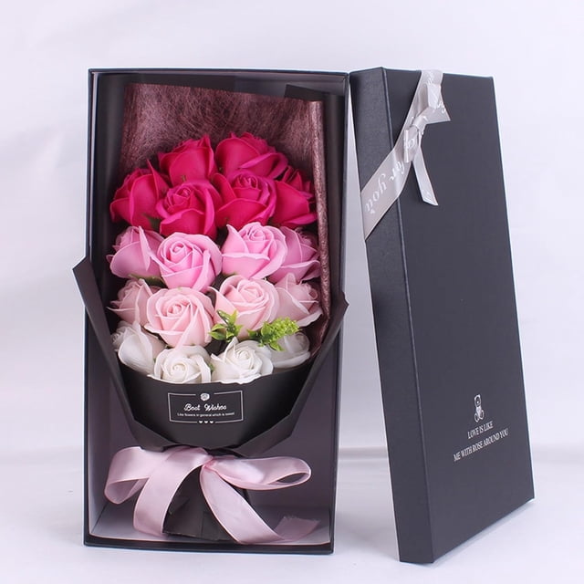 18 Rosas Artificiales Aspecto Real Cajas De Flores para Regalo, Coloridos, Adecuados para Bodas, Decoración del Hogar, Regalos, Día de San Valentín, Día de la Madre, Bodas, Dulce Regalo (Rosa)