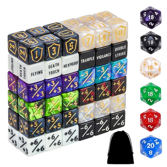 SWAJUJA 78 Pieces MTG Dice Set with Plus 1 Life Counter & Keyword Token Dice & Shield & Spindown Dice in 12 Colors for Magic The Gathering, MTG, Cards Gaming Accessories