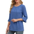 thumbnail image 2 of MOYIKO Pleated Blouses for Women 3/4 Length Bell Sleeve T Shirts Dressy Casual Round Neck Summer Tops, 2 of 7