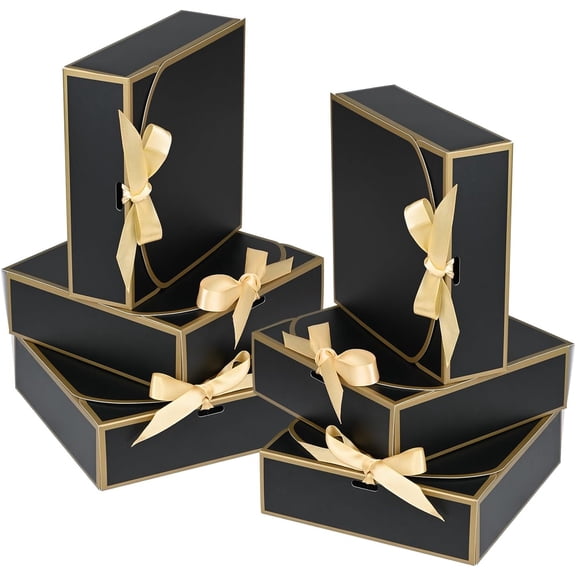 10Pack Small Gift Boxes, 6.5''x6.5''x2'' Black Gift Boxes with Ribbon, Small Boxes for Gifts Birthday Wedding Party Valentine's Day Mother's Day