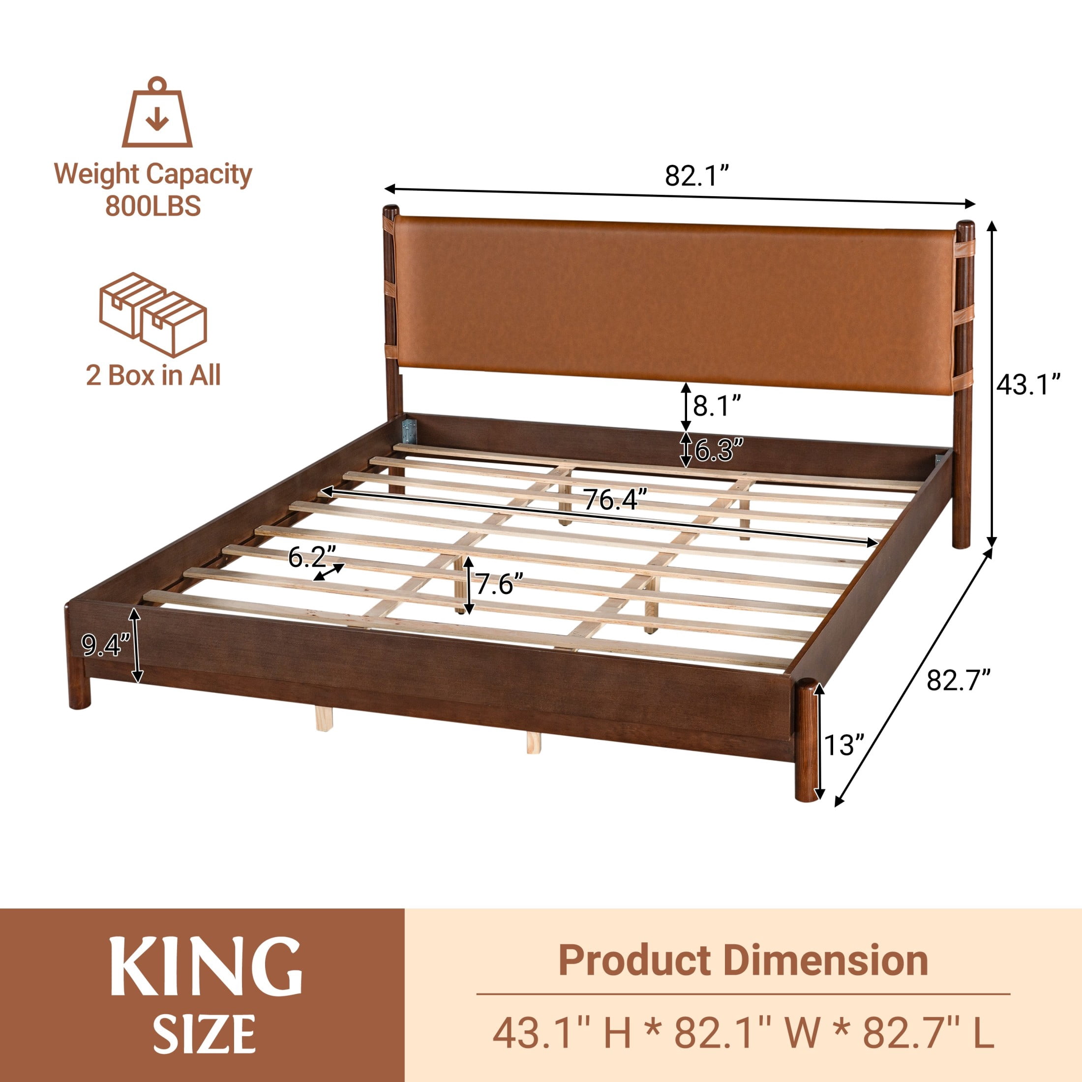 Christopher Knight Home King Modern Wood Platform Bed with PU Upholstered Headboard, Walnut+Brown