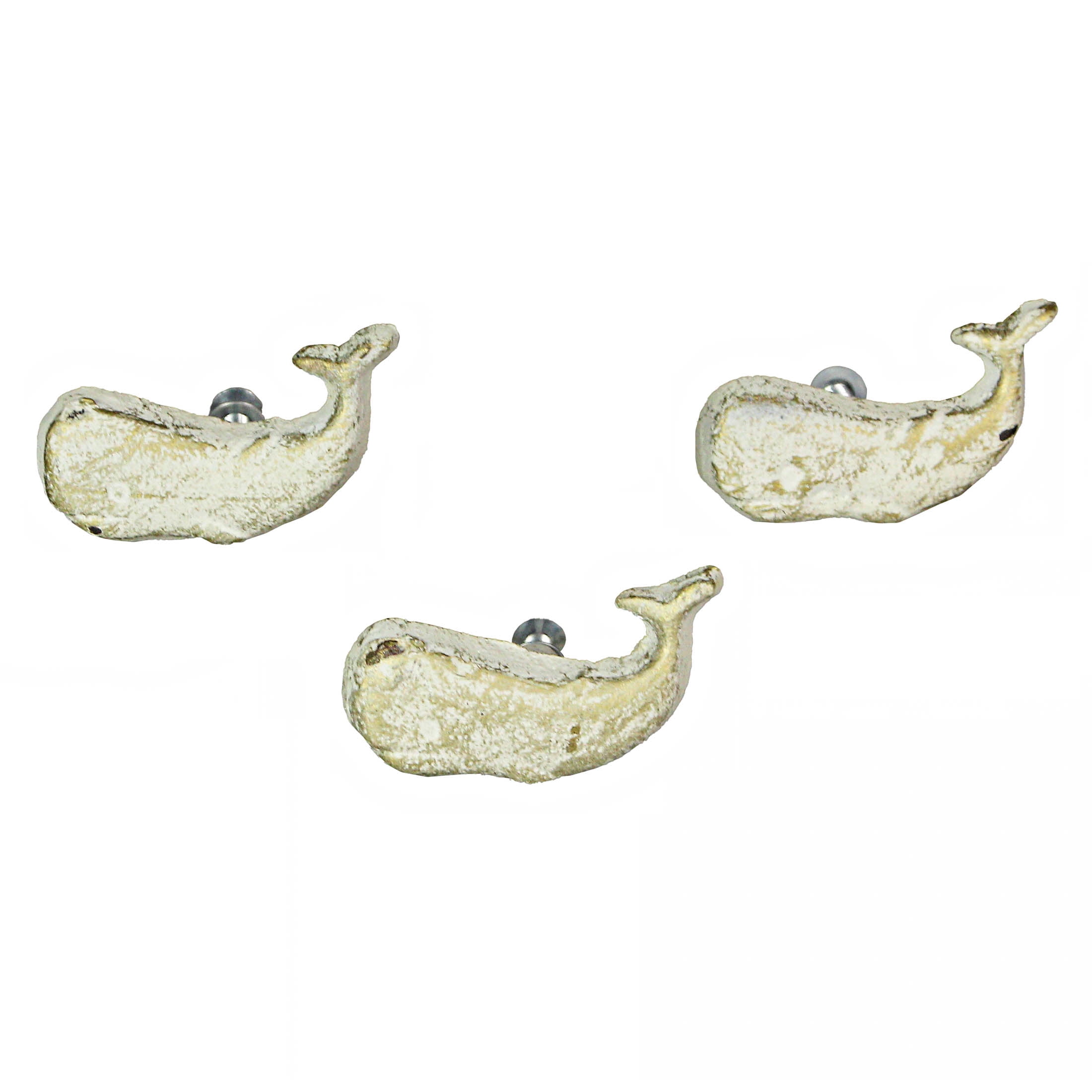 Zeckos White Cast Iron Whale Nautical Cabinet Drawer Pull Set of 6