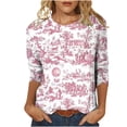 thumbnail image 1 of Pompotops T-shirt Mode Imprimé Ample pour Femmes Manches 3/4 Blouse Col Rond Hauts Décontractés en Solde, 1 of 5