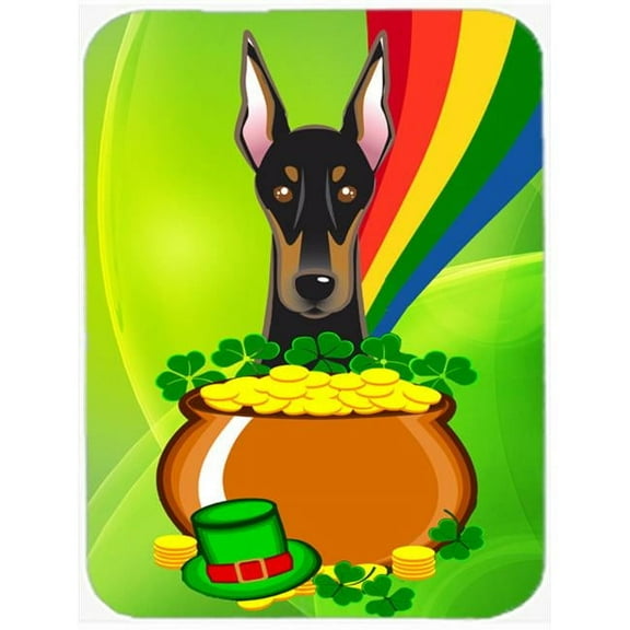 Caroline's Treasures Doberman St. Patrick's Day Glass Cutting Board Large