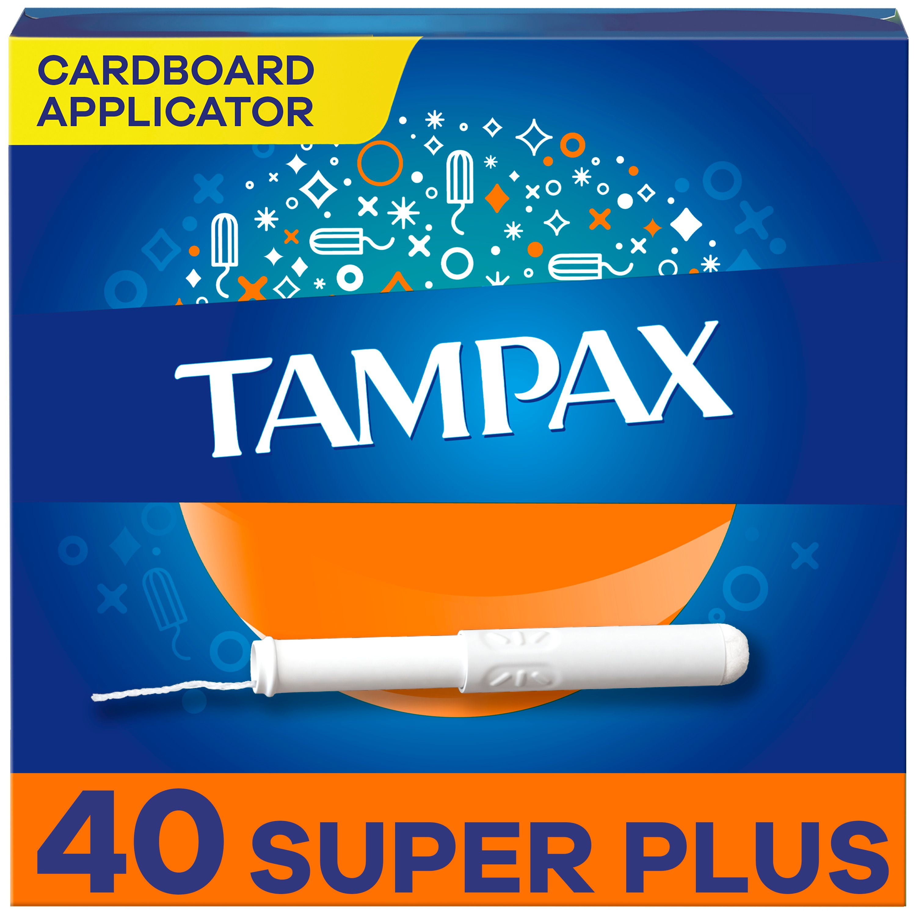 Tampax Cardboard Tampons Super Plus Absorbency, Anti-Slip Grip, LeakGuard Skirt, Unscented, 40CT