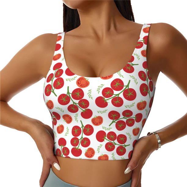 Fotbe Tomato Sujetador Deportivo Largo sin Aros para Mujer con Almohadillas y Soporte Medio, Transpirable y Absorbente, Camiseta Tipo Chaleco o Tank Top-Large