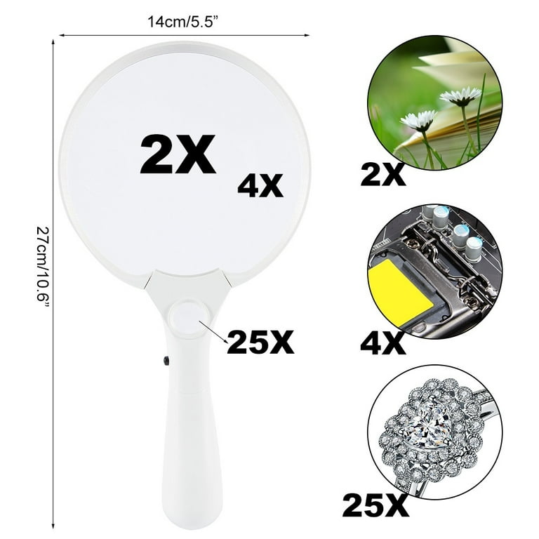 Large Magnifying Glass 2X Hands Free with LED Light and Stand; Spot Lens  4X; Lig