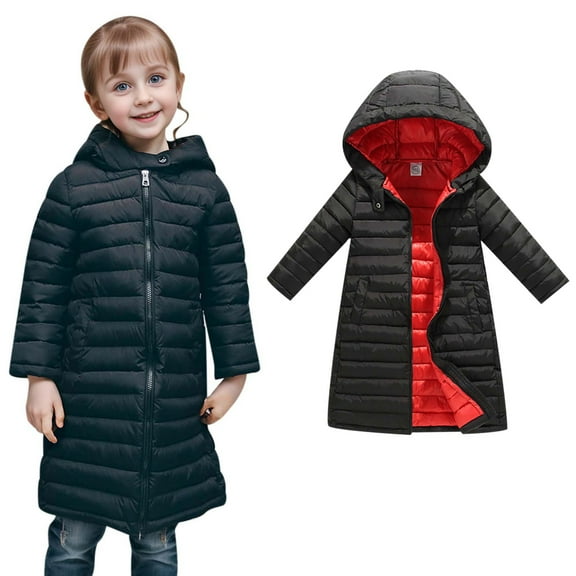 Toddler Girl Winter Coat Hooded Puffer Jacket Black Jacket Boys Full-Zip Long Sleeve Lightweight Waterproof Jacket Kids Boys Winter Coats Size 3-4 Years
