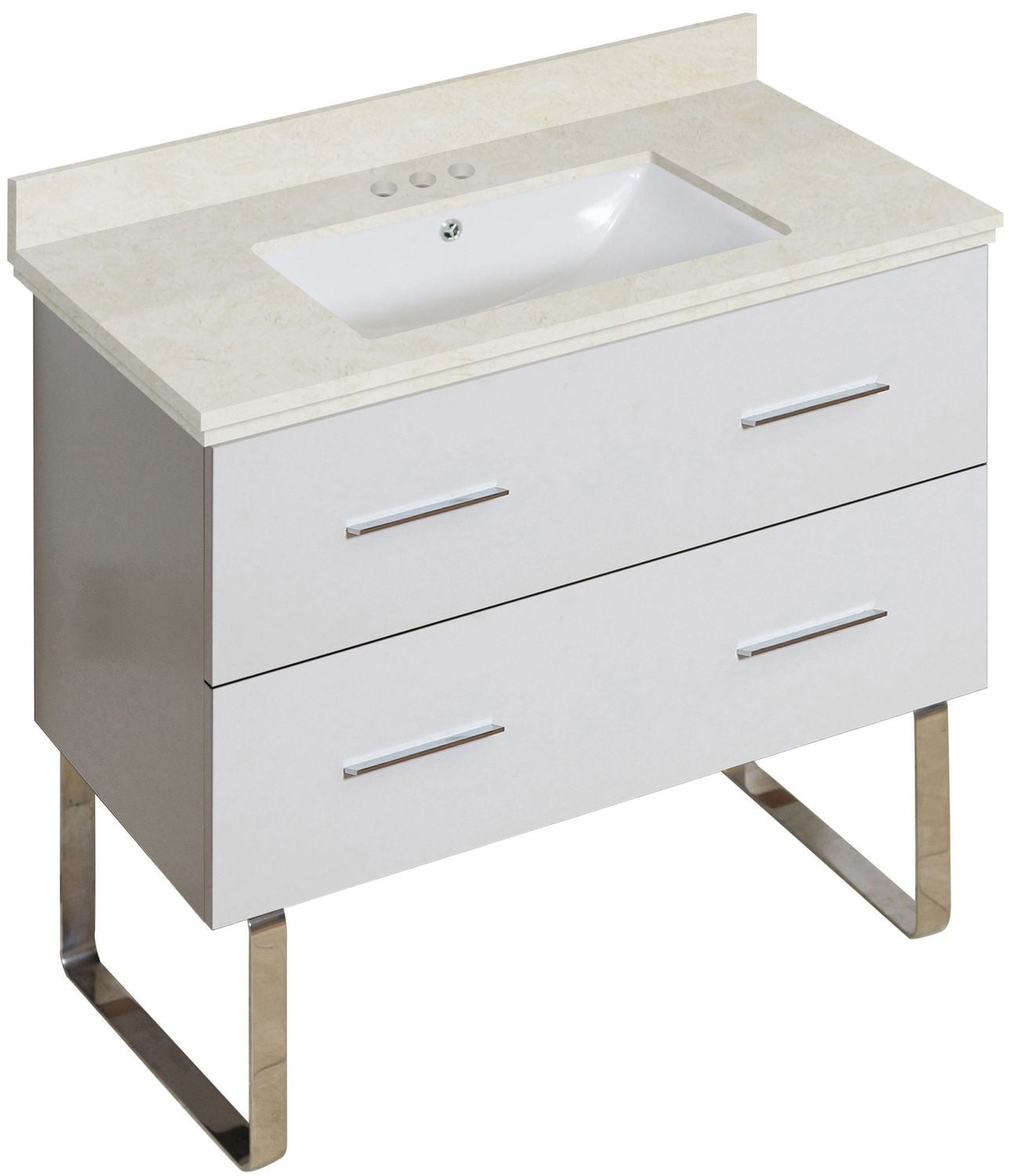 American Imaginations 59-in. W Floor Mount White Vanity Set For 1 Hole Drilling Bianca Carara Top White UM Sink AI-18701