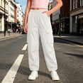thumbnail image 2 of RMGVDSD Back to School Pants for Girls Cargo Pants Elastic Waist Straight Leg Casual Trousers Trendy School Bottoms Outdoor Daily Wear 13-14 Years, 2 of 5