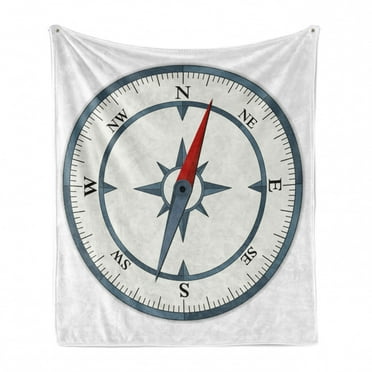 Compass Soft Flannel Fleece Blanket, Minimalist Design Compass with Windrose Finding Your Way on the Sea Navigation, Cozy Plush for Indoor and Outdoor Use, 50" x 60", Slate Blue Red, by Ambesonne