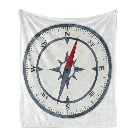 Compass Soft Flannel Fleece Blanket, Minimalist Design Compass with Windrose Finding Your Way on the Sea Navigation, Cozy Plush for Indoor and Outdoor Use, 50" x 60", Slate Blue Red, by Ambesonne