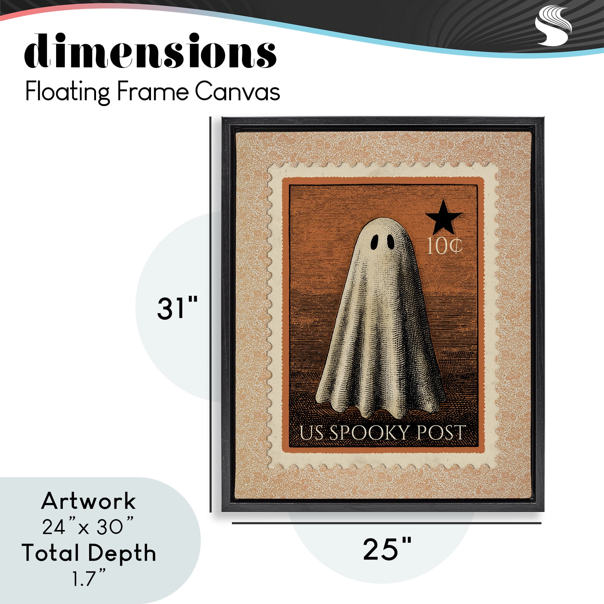 Vintage Ghost Stamp Black Framed Floater Canvas Wall Art, design by Arlington Prints