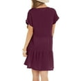 thumbnail image 4 of Womens Summer Dresses, Linen Casual Ruffle Round Neck Short Sleeve Loose Midi Dress With Pockets Wedding Guest Cocktail Party Beach Sundress Junior Bridesmaid Dresses Casual (XL, Wine) ZMTing, 4 of 4
