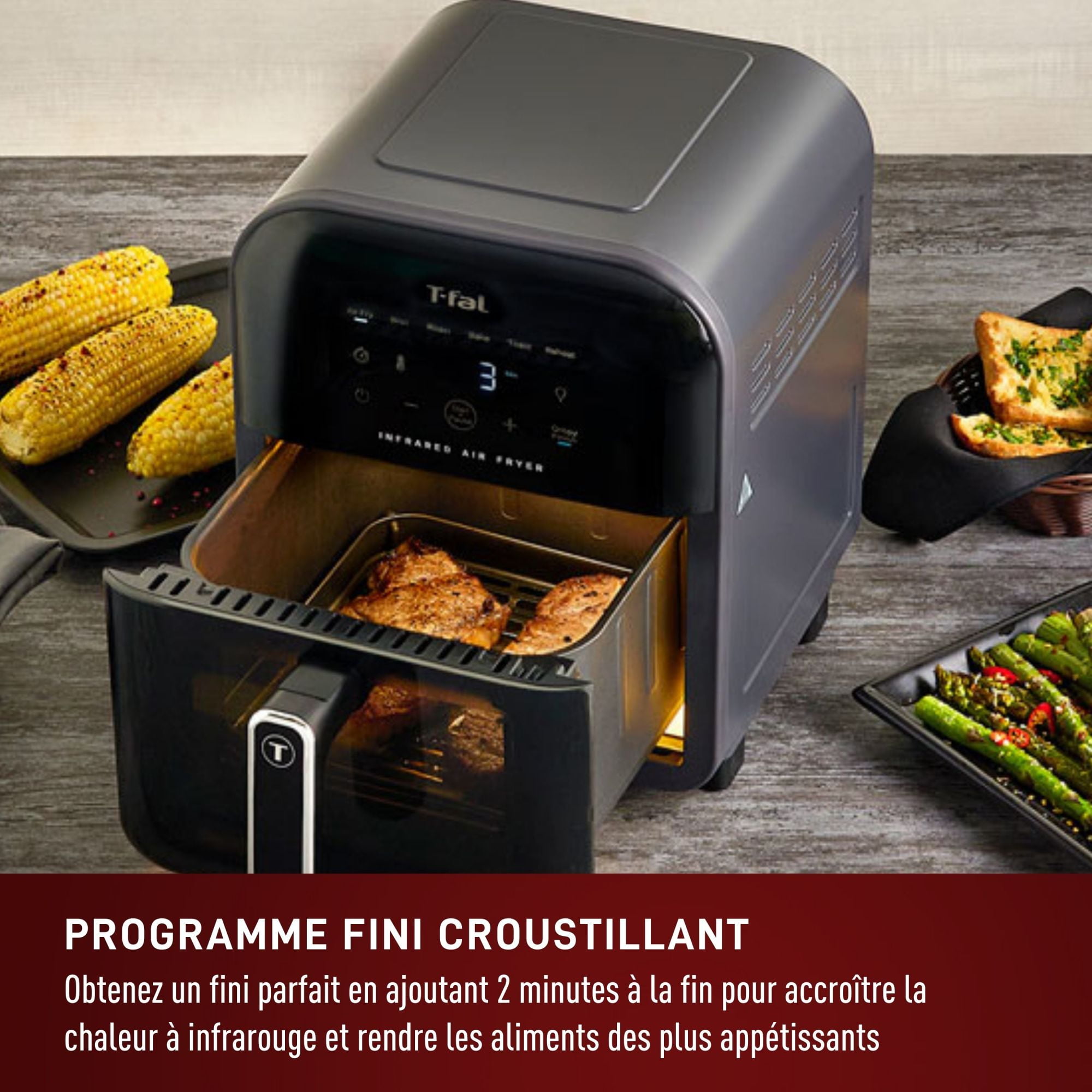 T-fal Infrared Air Fryer, Infra-Heat™ Technology, 7-in-1, 6L/6.3QT, No-Preheating, Faster, Juicier, Crispier, Graphite