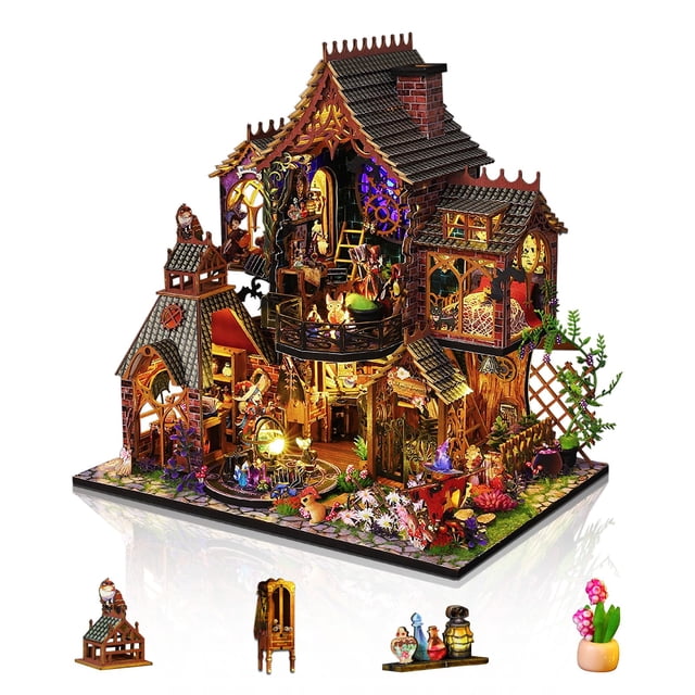 Kit de casa en miniatura Foyucool Magic House con luz DIY para adultos