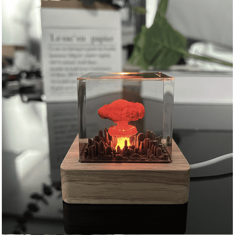 3D Mushroom Cloud Table Lamp – Handmade Atomic Bomb Explosion Night Light, 7.87 Inch Creative Desk Decor For History Fans, Science Fiction & Unique Gift