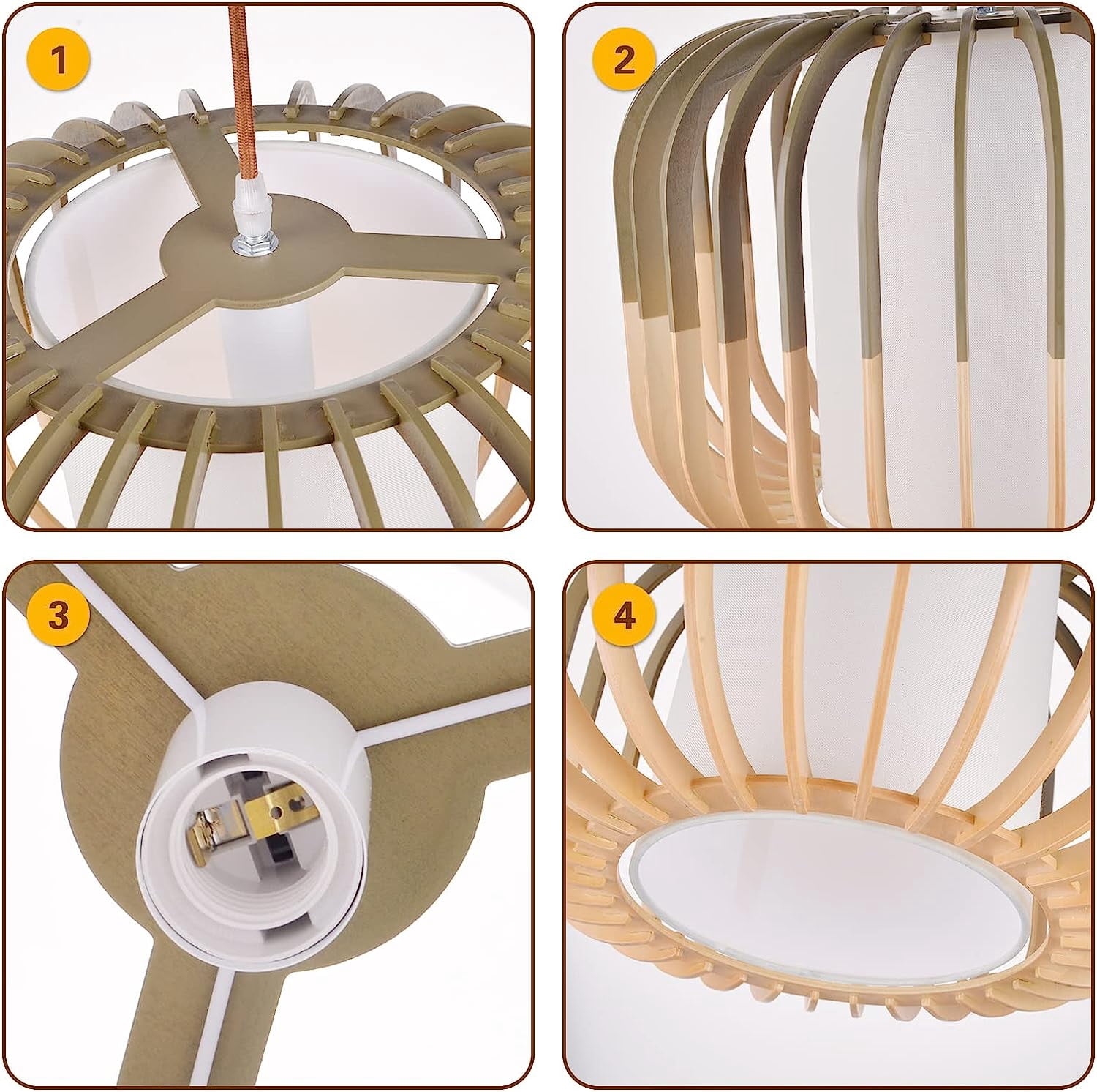 Arturesthome Wood Pendant Lights, Wicker Drum Chandelier Boho Pendant Light Basket Lighting Fixture, Large Natural Woven Hanging Lamp for Kitchen Island Dining Room Entryway