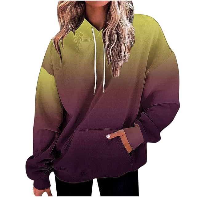 Hvobtty Sweat à Capuche pour Femmes, Manches Longues, Automne et Hiver, Imprimé Dégradé, avec Poche