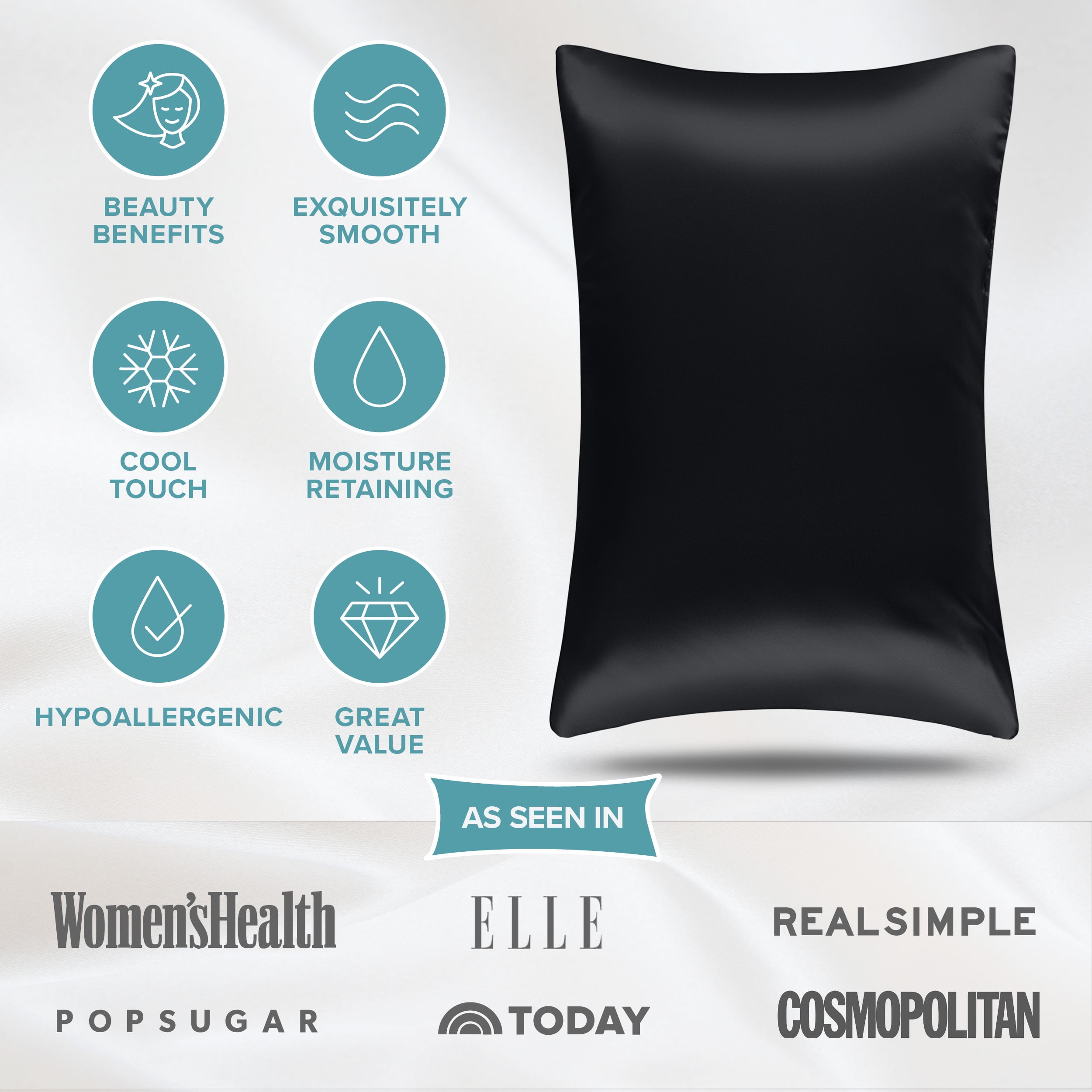 Bare Home 100% Mulberry Silk Zipper Pillowcase - Perfect for Hair and Skin - Premium 6A Grade, 19 Momme Silk - King, Black