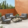 thumbnail image 2 of GDF Studio Elloree Outdoor Acacia Wood 4 Seater Chat Set with Cushions, Gray and Dark Gray, 2 of 17