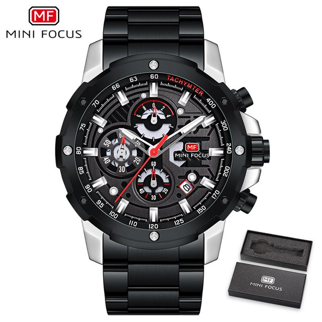 Men Watch Sport Multifunction Sub-Dials Chronograph Luminous Hands Waterproof Wristwatch Stainless Steel Strap Relogio Masculino