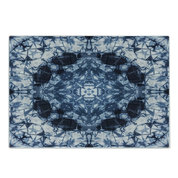 Psychedelic Cutting Board, Microcosm Motif Generated with Digital Large Volume Active Rough Effect, Decorative Tempered Glass Cutting and Serving Board, Small Size, Royal Blue White, by Ambesonne