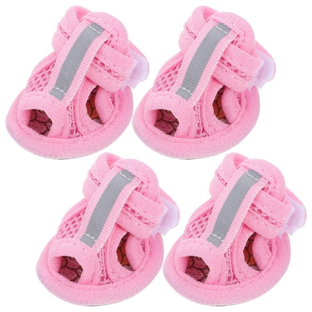 NICEXMAS 4pcs Summer Breathable Pets Dog Boots Mesh Sandals Dog Shoes Anti-slip Sneakers Pet Supplies (Pink) - Size 1