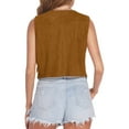 thumbnail image 4 of YUGYXL Womens Vintage Western Fringe Vest Tops Classic Cowboy Solid Mini Shirt Sleeveless Tassels Short Cardigan Jackets Khaki M, 4 of 7