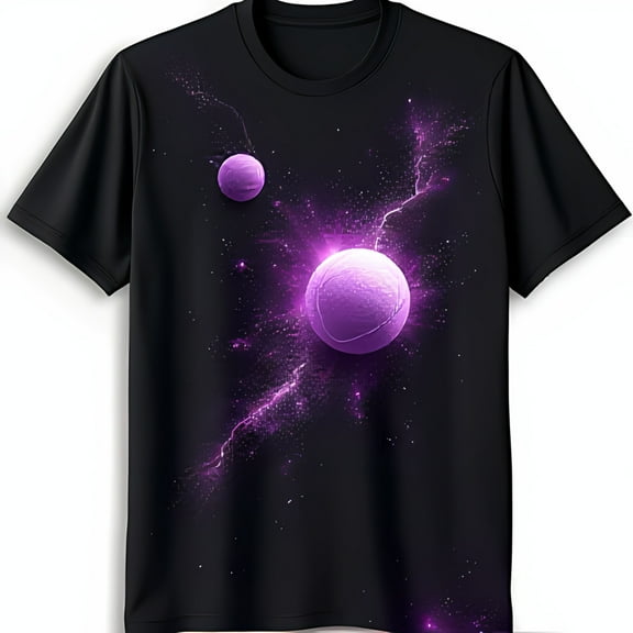Glow in the Dark Tennis Ball Graphic Black T-Shirt Sporty Design