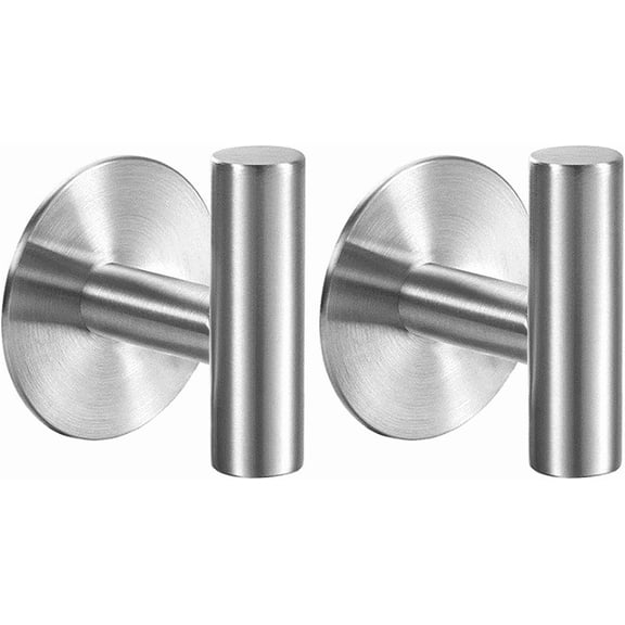 Silver Bathroom Towel Hook Adhesive - 2 Pcs - Heavy Duty Door Hanger - Brushed Nickel