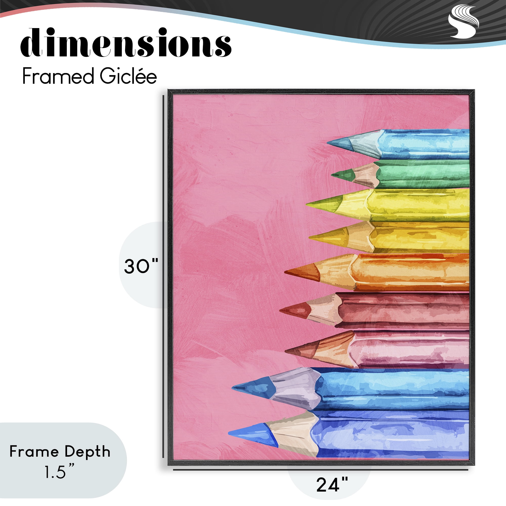 Stupell Industries Vibrant Pencils on Pink Black Framed Giclee Art, design by Kim Allen