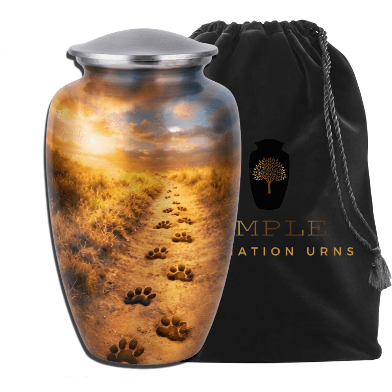 Large Dog Cremation Urn Paw Prints Trail Design Pet Ashes Aluminum Urn Secure Lid