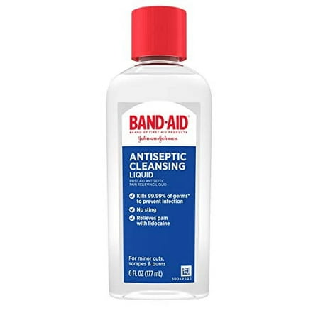 Brand Antiseptic Cleansing Liquid, First Aid Antiseptic Wash Relieves Pain & Kills Germs, With Benzalkonium Cl Wound Antiseptic & Lidocaine Hcl Topical Analgesic, 6 Fl. Oz