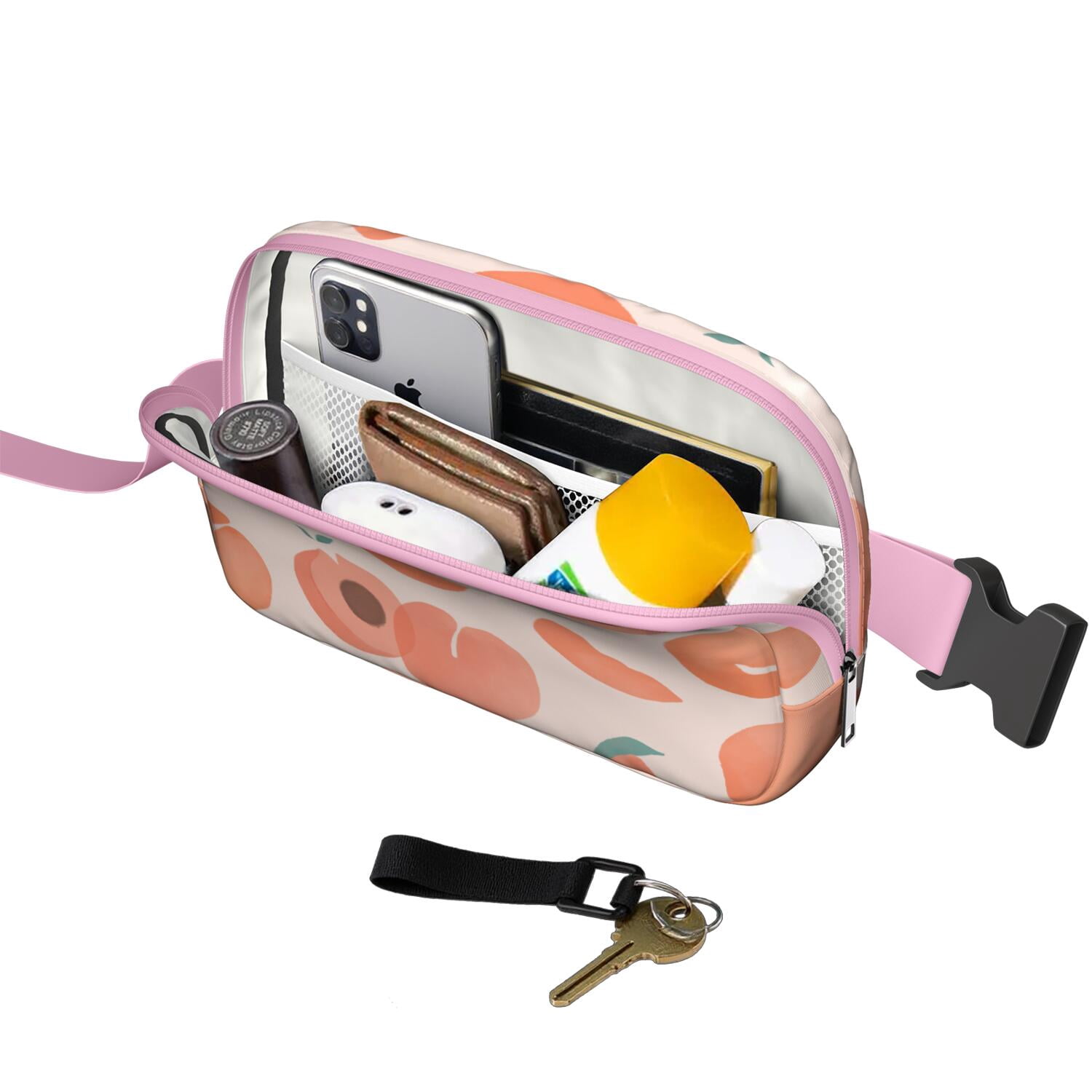 Juicy Peach Fanny Pack – Kawaii Cartoon Fruit Belt Bag with Vibrant Pink Design for Peach Lovers