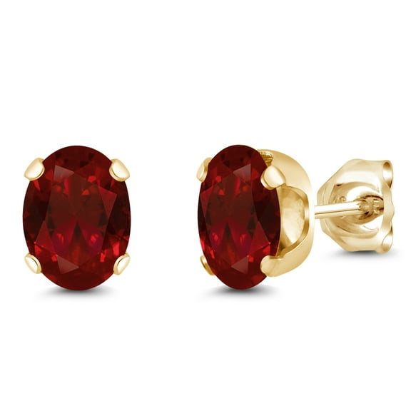 Gem Stone King 18K Yellow Gold Plated Silver Red Garnet Stud Earrings for Women Men | 2.20 Cttw | Gemstone Birthstone | Oval 7X5MM