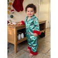 thumbnail image 3 of Cjfdfy Newborn Baby Girls Boy Satin Christmas Pajamas Clothes Santa Bow Print Long Sleeve Fuzzy Trim Button Jumpsuit Cute My First Christmas Fall Winter Sleepwear 0-18M, 3 of 9