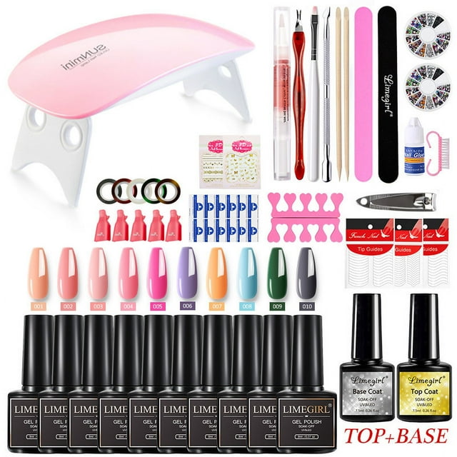 All-in-One Beginner Nail Art Kit with 6W UV Lamp, 10 Nail Polishes, Base/Top Coat, Stickers, Rhinestones, Tools Set for Professional & Home Use – Perfect for Natural/Artificial Nails, Quick-Drying &
