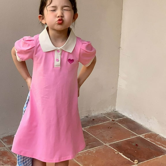 Cethrio Kids Girls Sundresses, Short Sleeve A-Line Casual Birthday Summer Dresses Pink Size 7-8 T