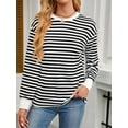 thumbnail image 3 of Ipladies Womens Tunic Tops Long Sleeve Striped Shirts Crewneck Tops Black & White L, 3 of 7