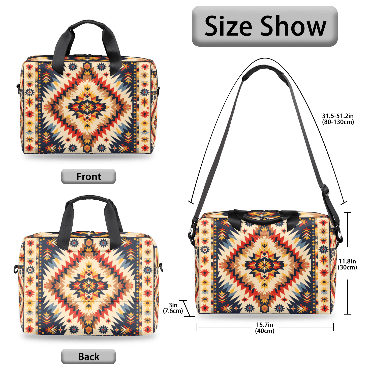 Herdesigns Aztec Geometric Stripes Laptop Bag for Women Men, Computer Case Briefcase Messenger Bags, 15-15.6 inch Laptop Sleeve Shoulder Bag