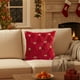 thumbnail image 5 of Cojín Decorativo Bordado con Árbol de Navidad y Copos de Nieve | Cojín Rojo Suave para Sofá de 45 X 45 Cm | Decoración Festiva para Sala de Estar | Poliéster | 1 Cojín, 5 of 6