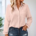 thumbnail image 2 of Godom Button Down Shirts for Women Fall Winter Long Sleeve Linen Shirts Casual V Neck Loose Cardigan with Pocket, 2 of 7