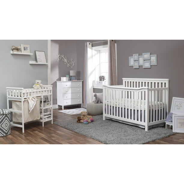 White Crib Dresser And Hamper, White Nursery Crib And Dresser Set