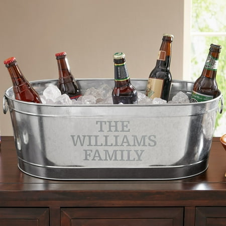 Personalized Oval Galvanized Steel Beverage Tub With Convenient Iron Stand