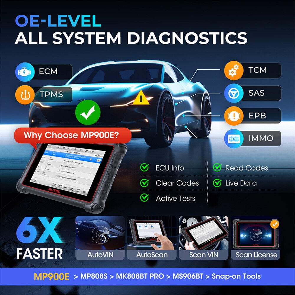 Autel Scanner MaxiPRO MP900E Car Diagnostic Scanner Bi-Directional All Systems Scan, 40+ Services, CAN-FD DoIP, , FCA SGW Upgraded Ver. of MP808S MP808BT PRO