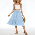 thumbnail image 2 of Women's Boho Flowy Midi Elastic High Waist Retro Pleated A-Line Flared Below Knee Skirts with Pocket, 2 of 6